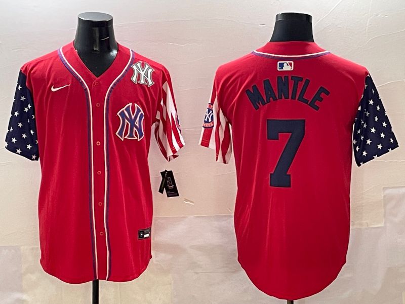 Men New York Yankees #7 Mantle Red a generation of national flags Jointly Name 2025 Nike MLB Jersey style 8->youth mlb jersey->Youth Jersey